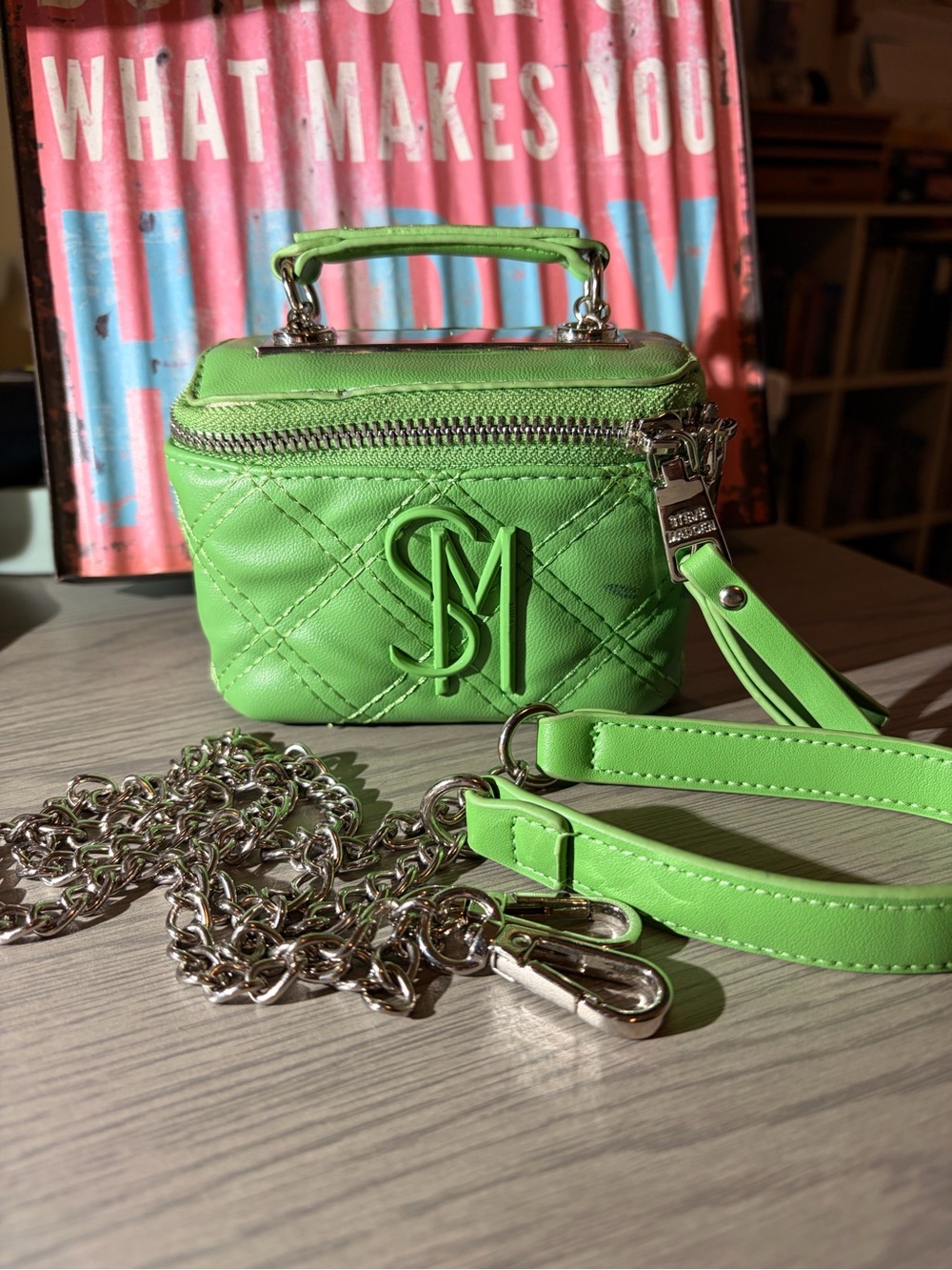 STEVE MADDEN Neon Green Quilted Mini Vanity Crossbody